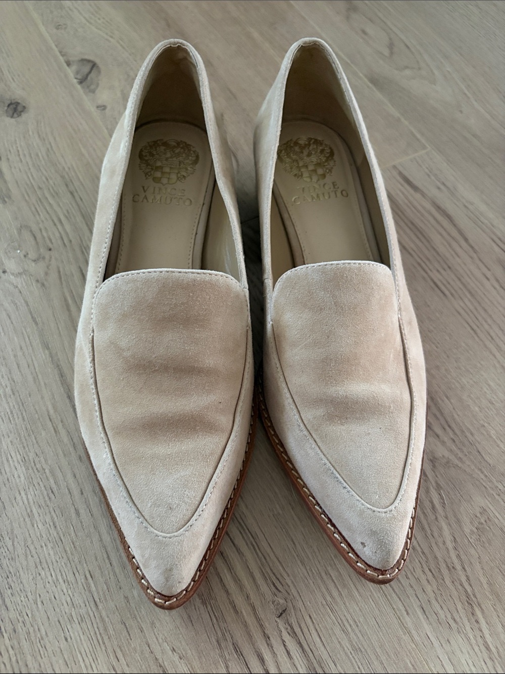 Vince Camuto Women's Beige Suede Pointed Loafers